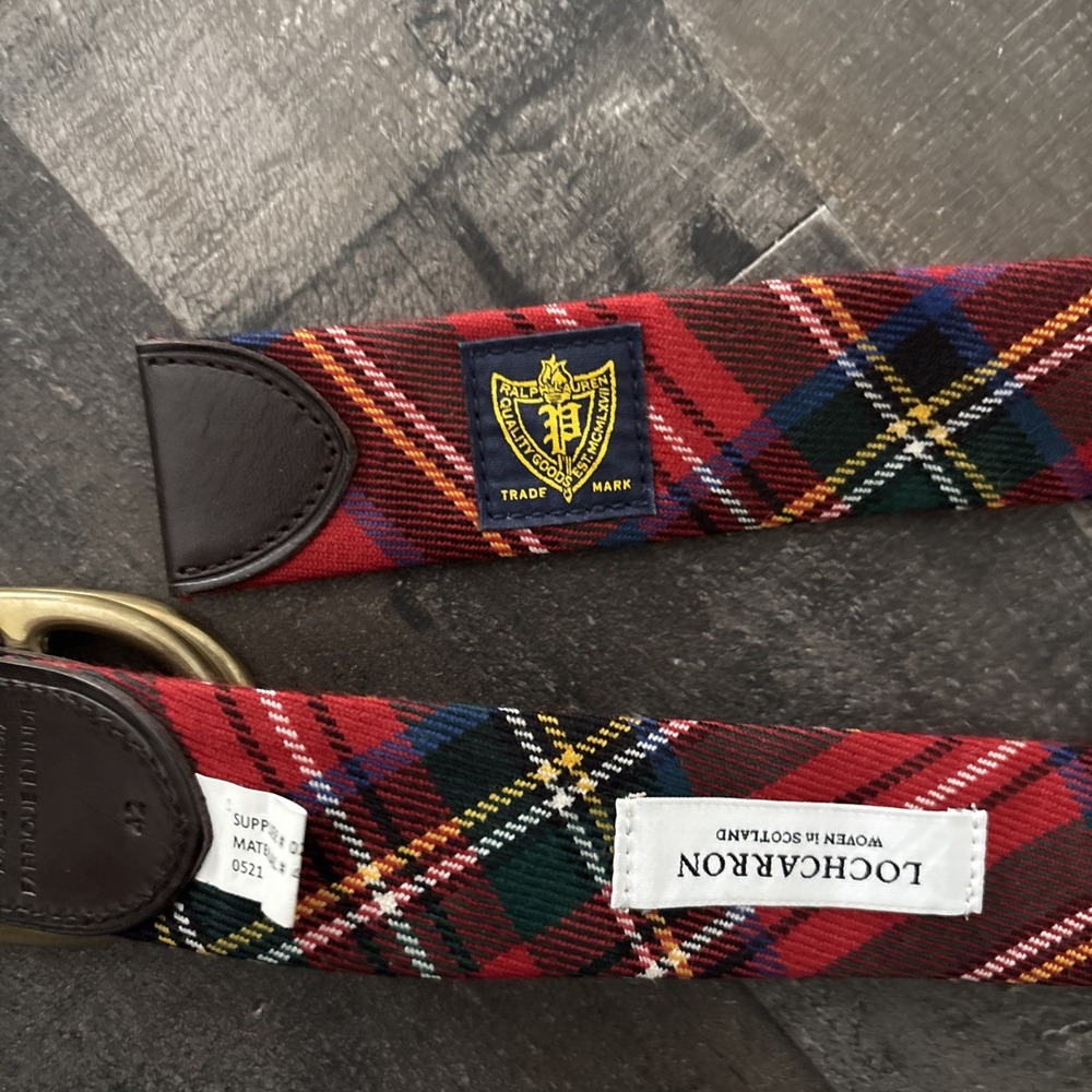 Polo Ralph Lauren Belt Men 42 Red Tartan Plaid Lochcarron Holiday Festive D ring - Picture 9 of 9